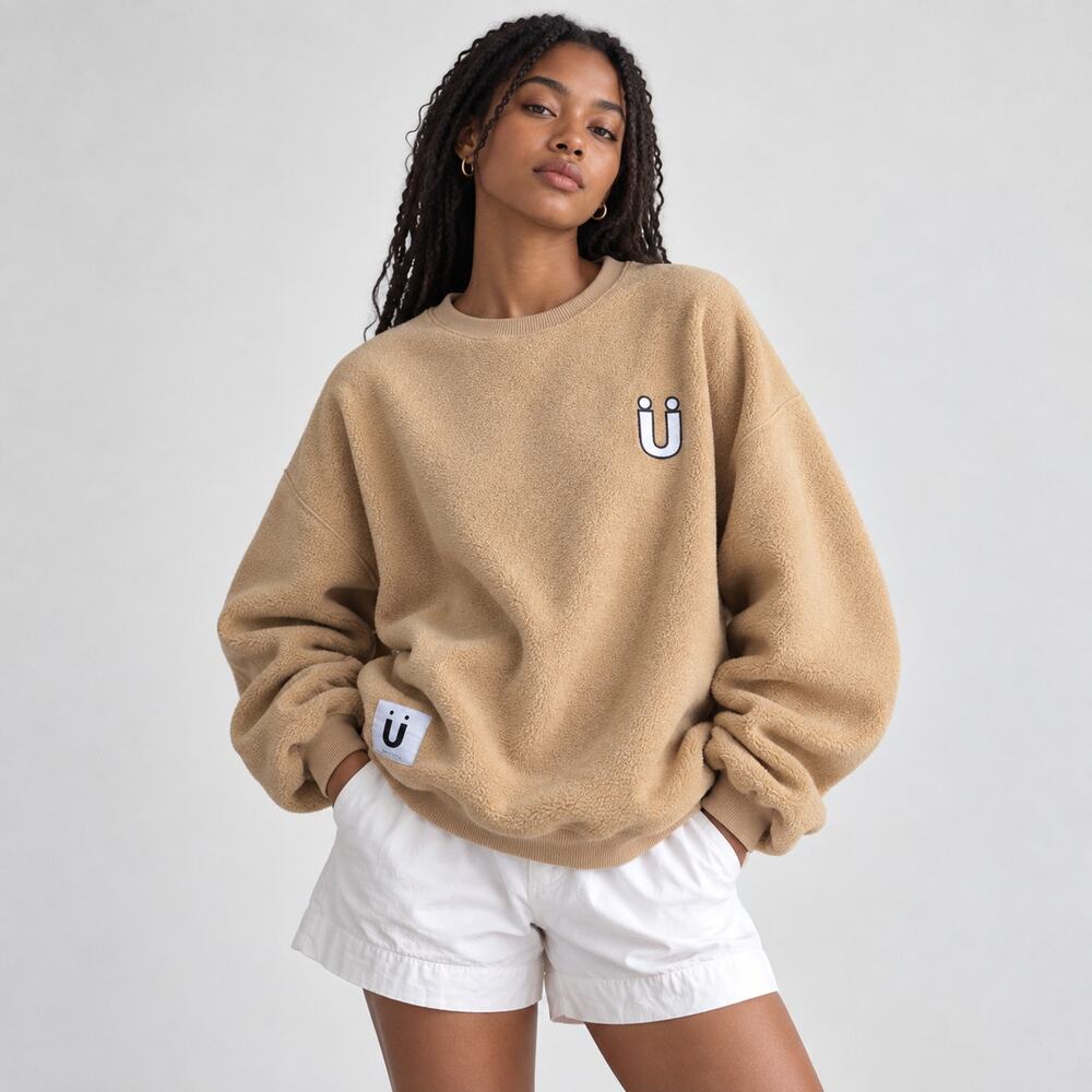 Urlazh Tan Logo Long Sleeve Crewneck Cotton Oversized U Cloud Sweatshirt